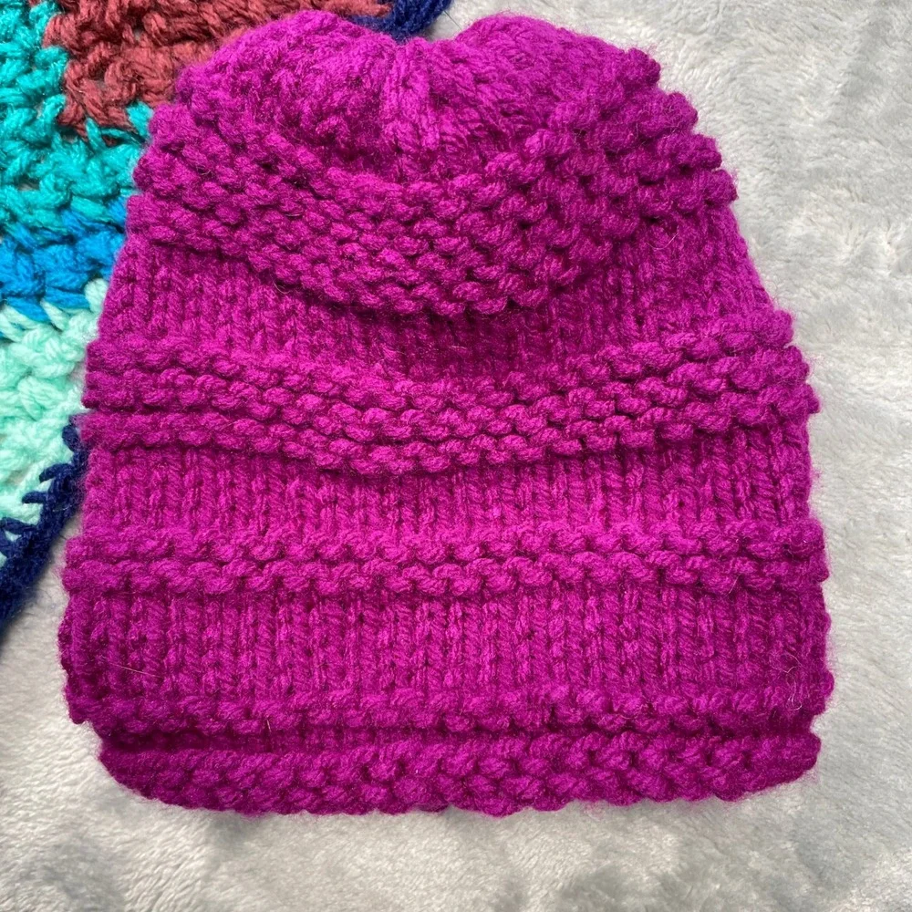 Crochet Chevron Blanket & Beanie Set Baby Toddler Warm Purple Teal Navy
